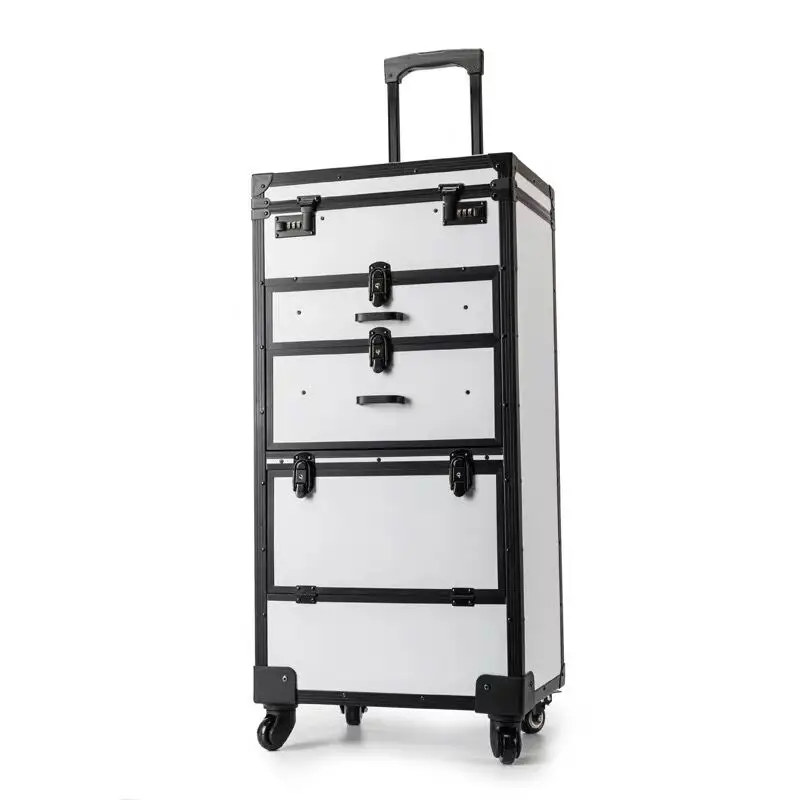 Grande Capacidade Trolley Cosmetic Case on Wheels, Mulheres Nails Makeup Toolbox,Girls Beauty Box, Rolling Bagagem Mala, New atualizado