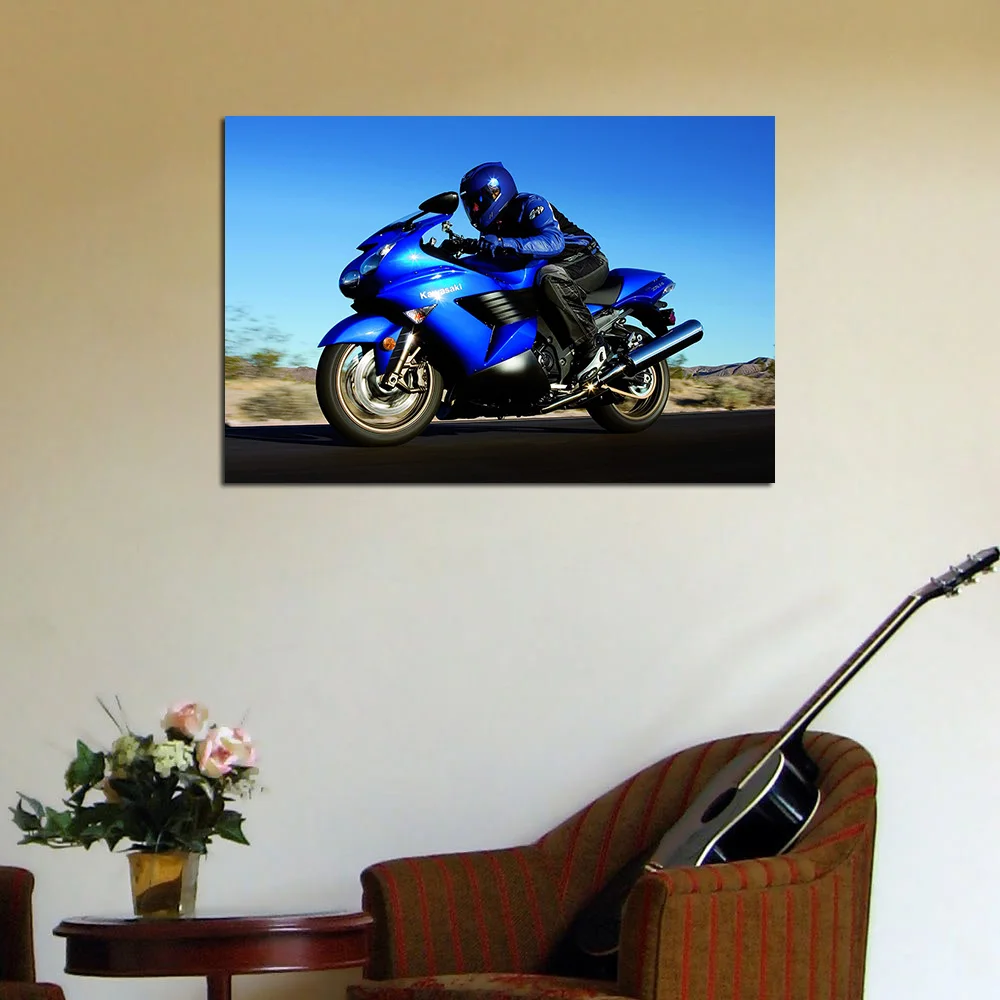 Kawasaki ZX-14 Sport Bike Photo Wall Art Posters and Prints Modern Canvas Painting for Living Room Decor