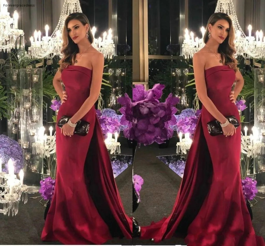 

Forevergrace Dark Red Evening Dresses Mermaid Strapless Satin Formals Wear Party Gowns Tailor Made Plus Size Available