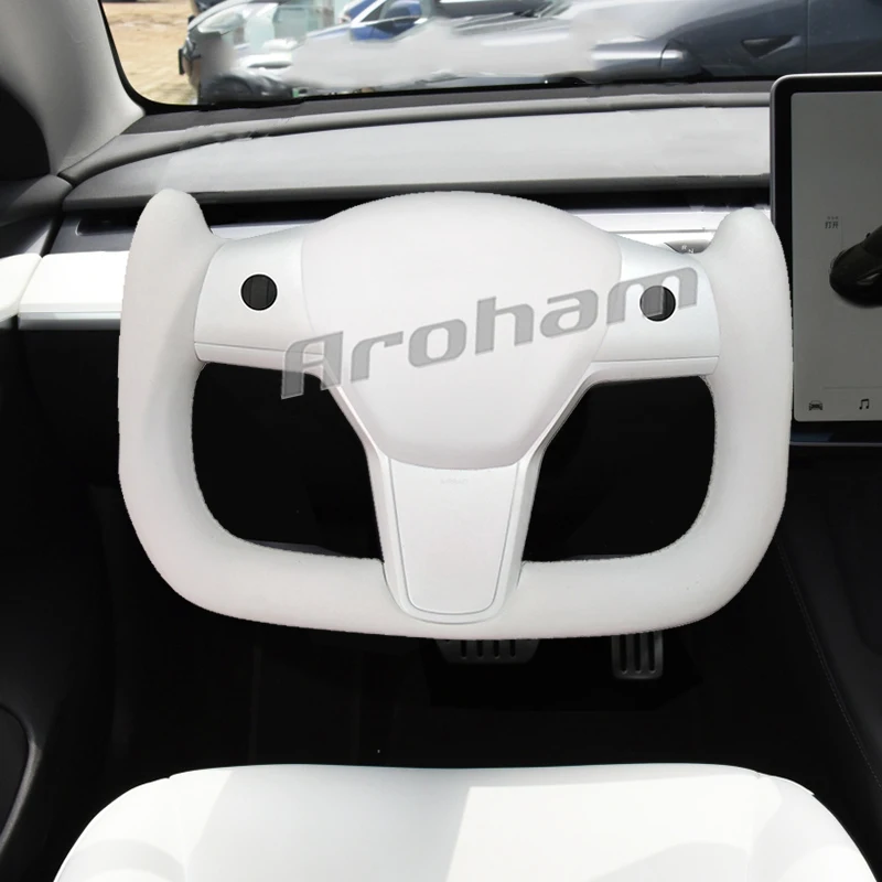 Yoke Steering Wheel All White Leather With Disassembly Hole Support Customized 2017 2018 2019 2020 2021 2022 For Model 3 Model Y