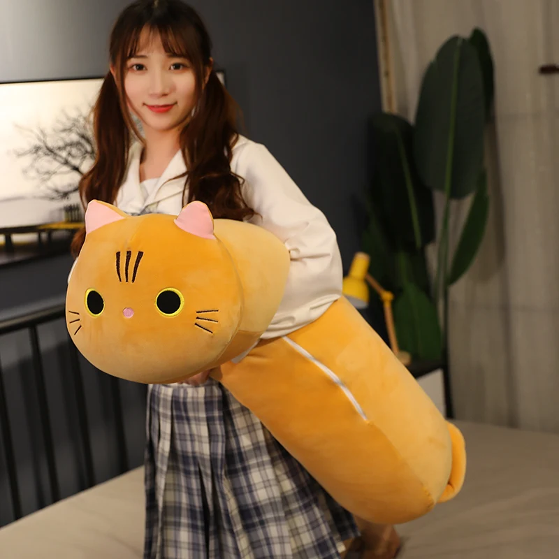 Kawaii Cat Long Pillow Sofa Cushion Plush Toy Stuffed Cartoon Cat Animal Doll for Lovely Gift