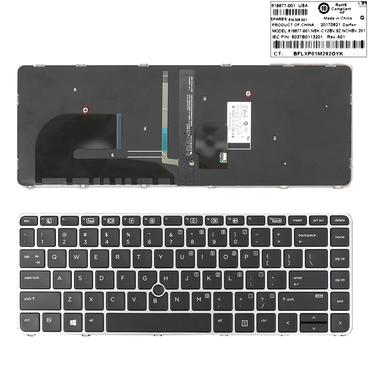 para hp Elitebook 745 g3 840 g3 836308001 821177-001 Nos com Apontando com Teclado de Luz de Fundo Novo