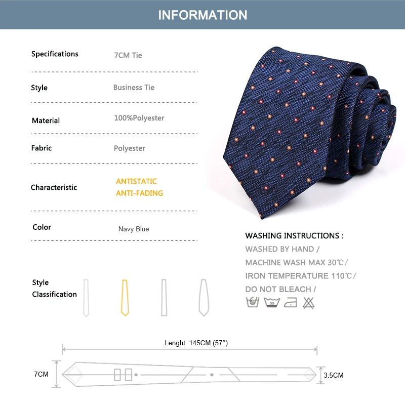 New Mens Fashion Formal Tie Navy Blue 7CM Ties High Quality Business Suit Neck Tie Great For Wedding Party Work Male Necktie