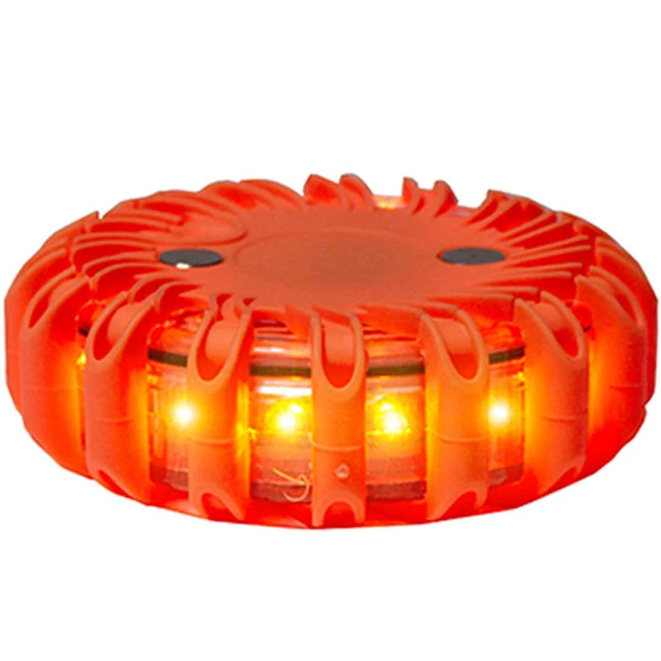 6 Pack of Rechargeable 16 LED Red Disc Warning Beacon Emergency Road Flares - Roadside Emergency Kit w/Charger & Carrying Case