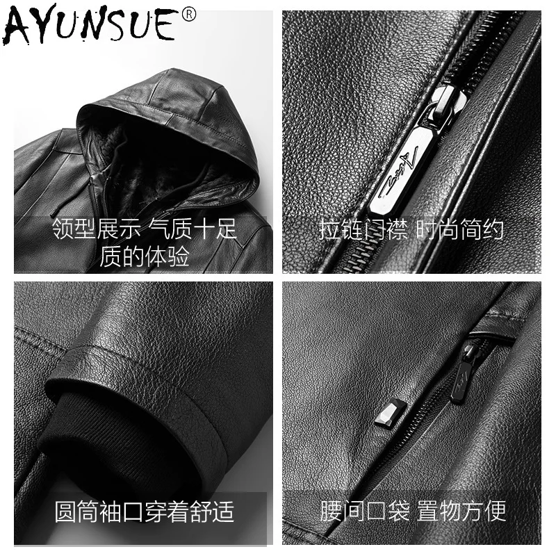 AYUNSUE 100% Genuine Leather Jacket Men Winter 2021 Men's Goat Skin Parkas Hooded Real Mink Fur Liner Coat Male Chaquetas Gxy258