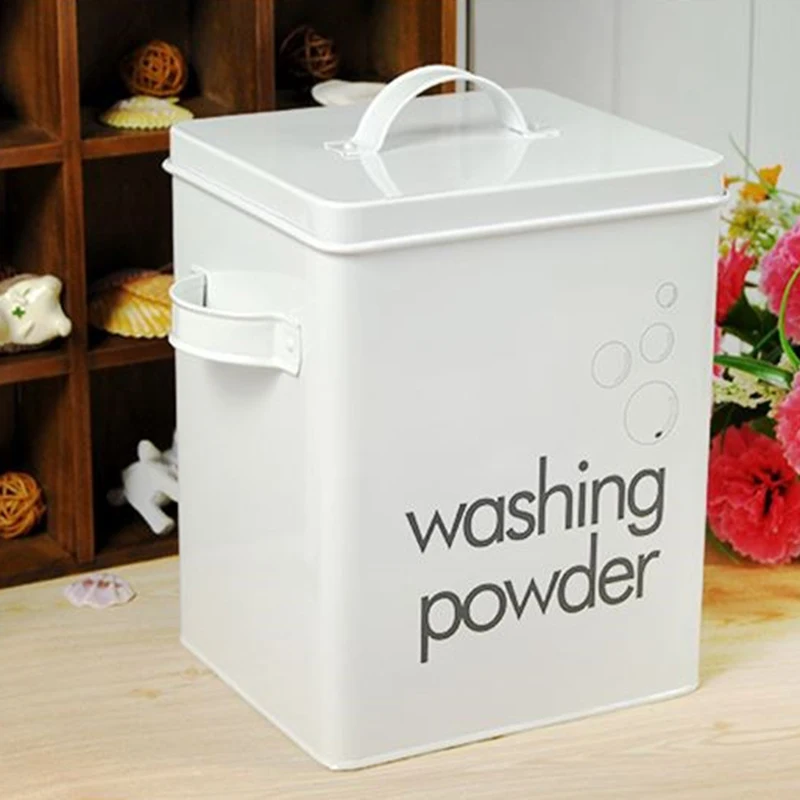 Kitchen Bathroom Storage Box 5L Washing Powder Box Grain Rice Organizer Container Laundry Powder Sealed Box with Spoon-White