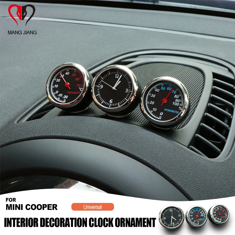 3PCS For Mini Cooper F55 56 F60 R55 R56 R60 Countryman Dashboard Interior Car Hygrometer Thermometer Clock Auto Accessories