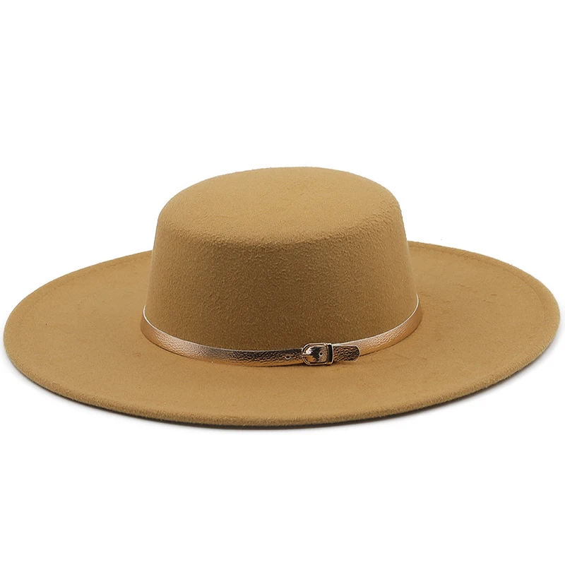 Sombrero de copa Derby de iglesia de ala ancha para mujer, sombrero de fieltro sólido Panamá con lazo, mezcla de lana blanca artificial, gorra de Jazz, 9,5 CM