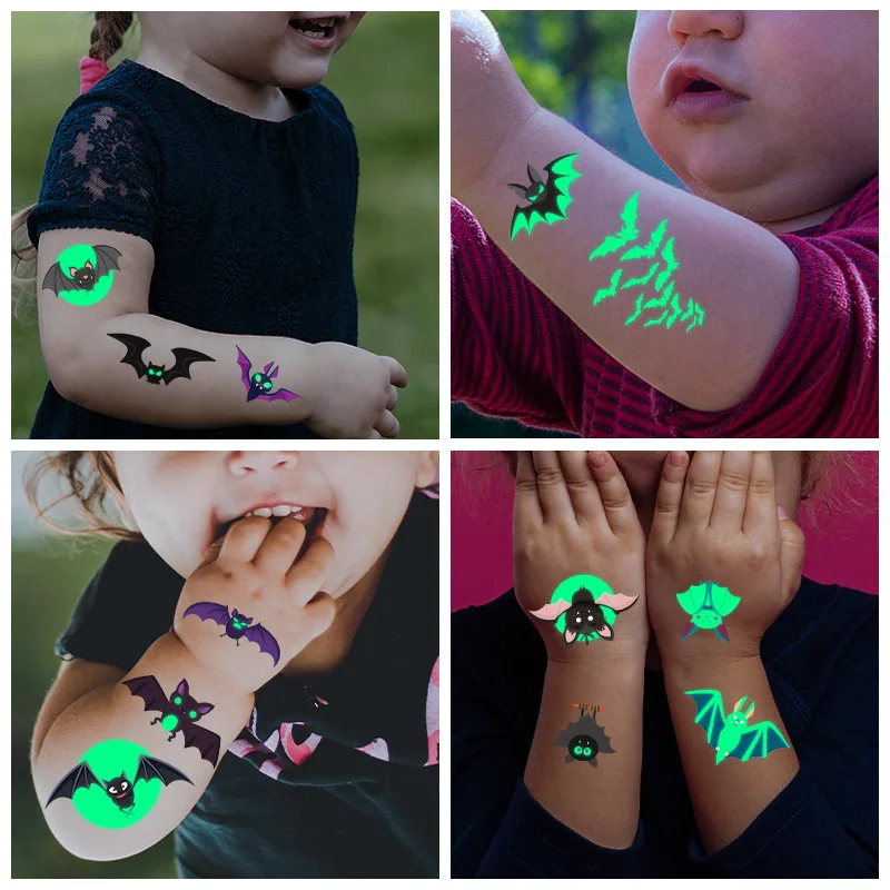 Bat Tattoo Stickers Luminous Child Kid Temporary Fake Tattoos Glow Paste on Face Arm Leg for Children Body Art Mermaid Sticker