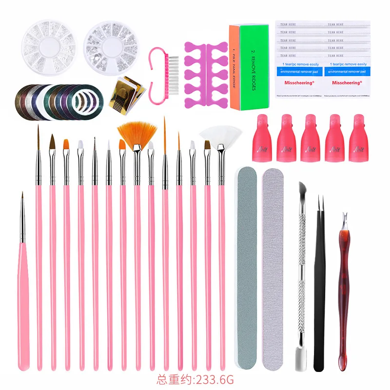 Novo Kit! Unhas conjunto de manicure decoração caneta de tinta de unhas caneta de pontilhar arquivo de unhas pele morta garfo