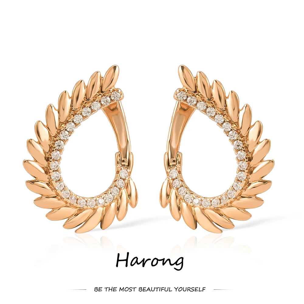 Harong Copper Gold Color Stud Earrings Inlaid Crystal Round Luxury Aesthetic Wedding Jewelry Accessories for Women Girls