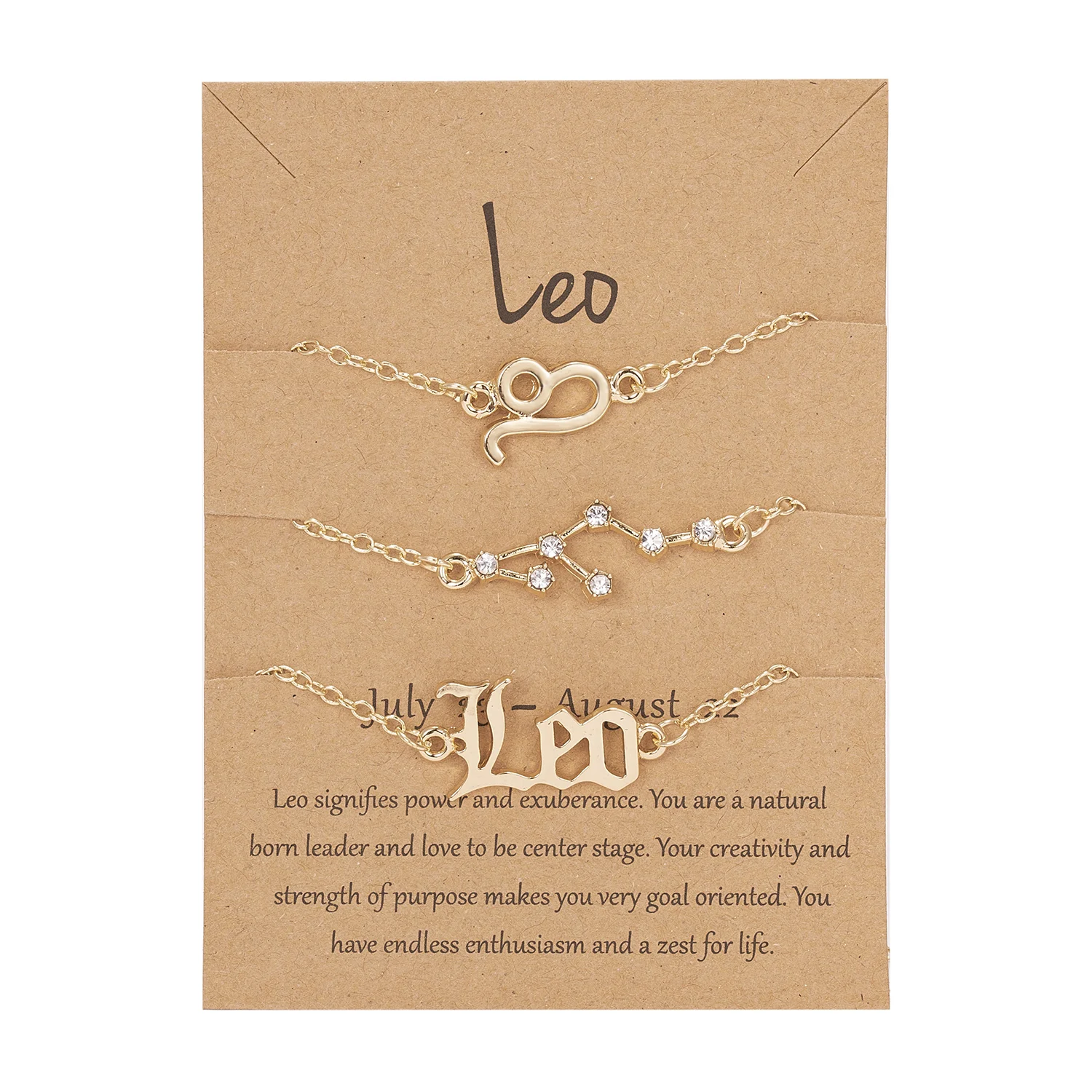 3pc Zodiac Chain Bracelet Set for Women, Astrological Gift