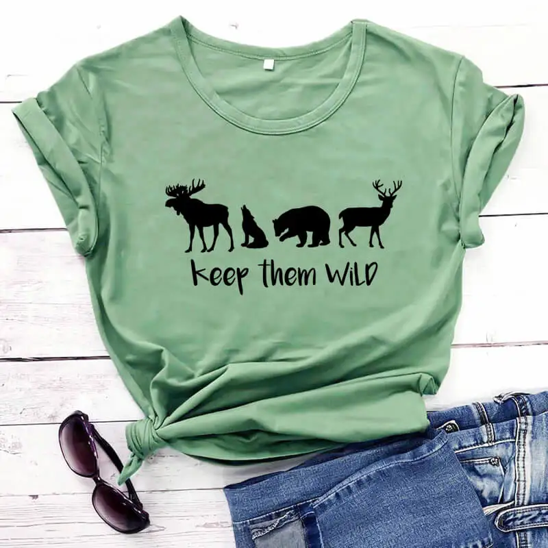 

Keep Them Wild Graphic Shirts Unisex Funny 100%Cotton T-shirt Nature Lover Shirts Wildlife Tees Wilderness Tee Outdoor T Shirt