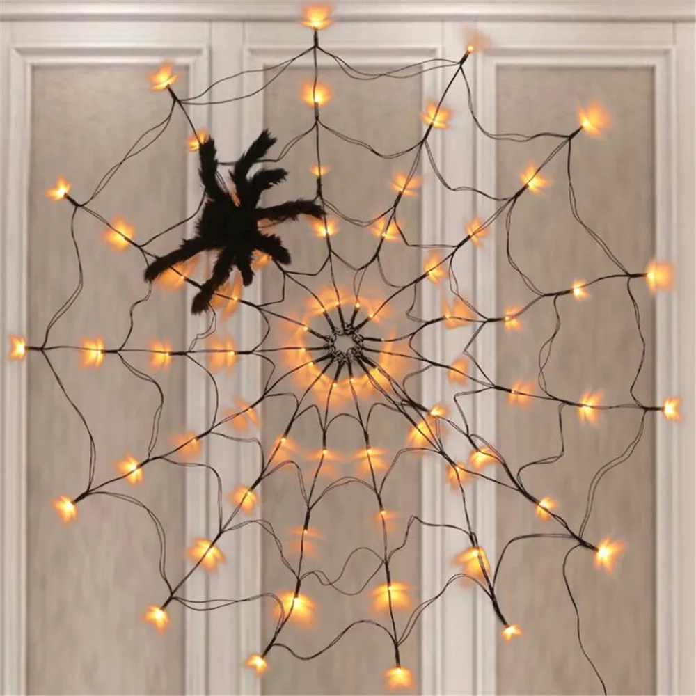 LED Spider Web Lamp with Remote Control Luminous LED Lantern Haunted House Indoor and Outdoor Decorative Chandelier Halloween