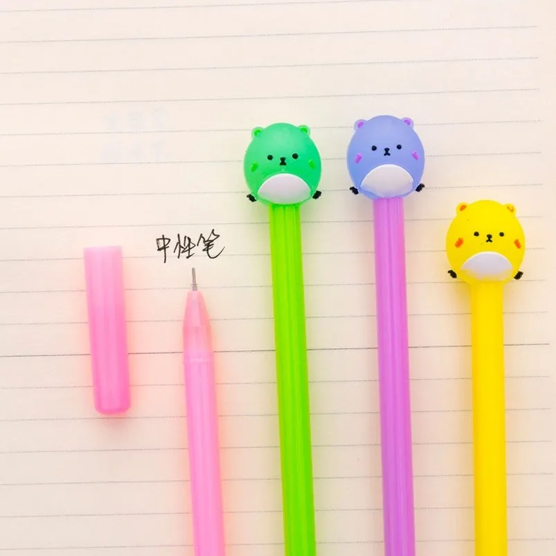 1pc wholesale Cartoon Cute Candy-Colored round Bear Gel Water Pen 0.5mm Black Student Stationery Pen