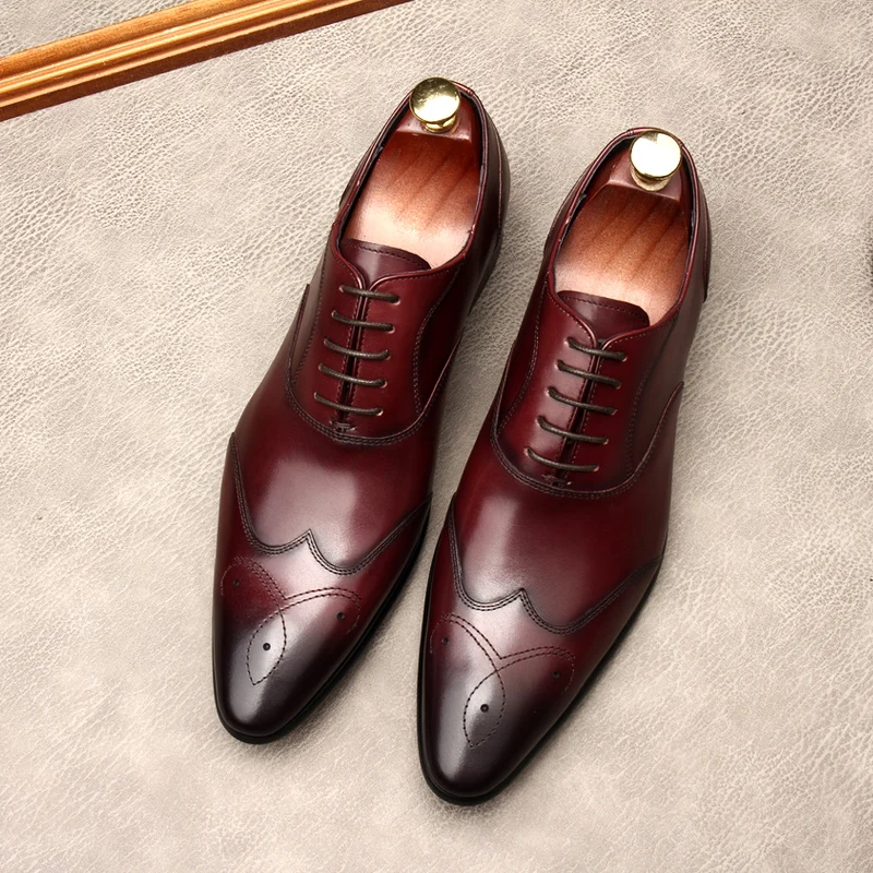 

Large Size EUR46 Black / Wine Red / Brown/ Coffee Mens Dress Shoes Genuine Leather Oxfords Social Shoes