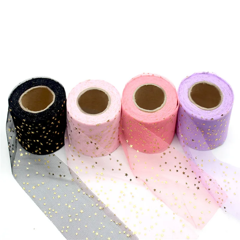 25Yards 6cm Width Stars Tulle Confetti Glitter Tulle Bady Shower Tutu Pom Bow Soft Squine Tulle DIY Wedding Birthday Decor