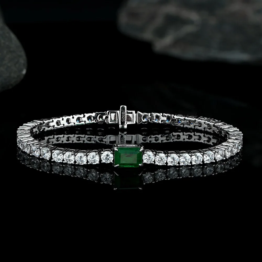 

Trendy 15-18CM 925 Sterling Silver Emerald High Carbon Diamond Tennis Chain Bracelets for Women S925 Emerald Charm Bracelet Gift