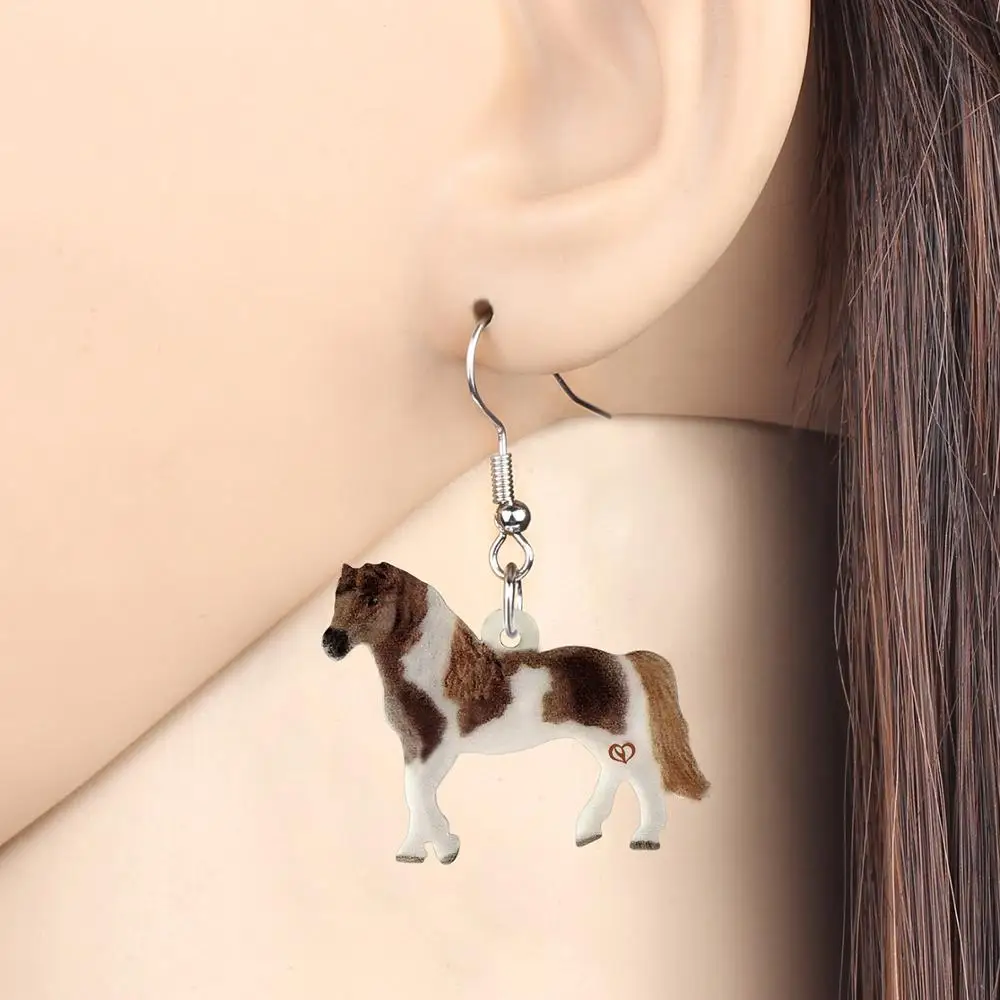 Bonsny Acrylic Standing Cute Horse Earrings Lightweight Animal Dangle Drop Jewelry For Women Girls Kids Novelty Gift Decoration