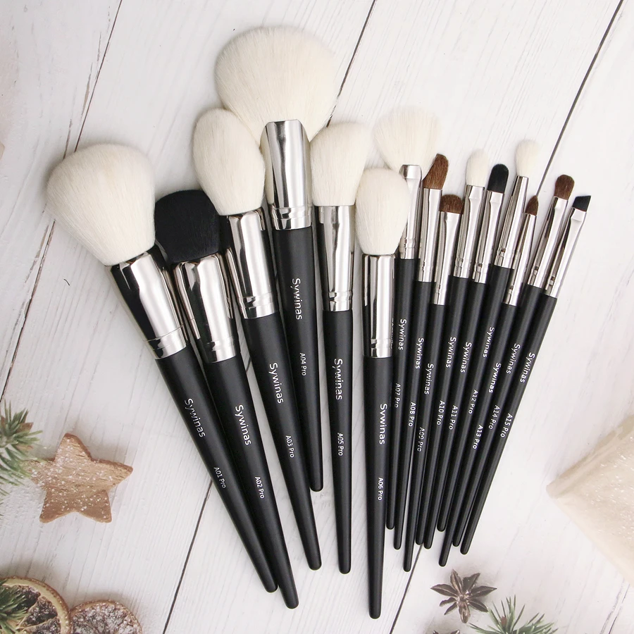 Sywinas Makeup Brush Set 15pcs New Arrivals Natural Goat Pony Hair Professional Makeup Brushes