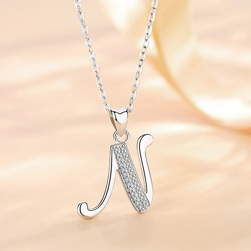 EUDORA Sterling Silver Large Initial Letter Necklace Large Letter Writing Letters 26 A-Z Pendant Monogram Necklace Women\'s Gift