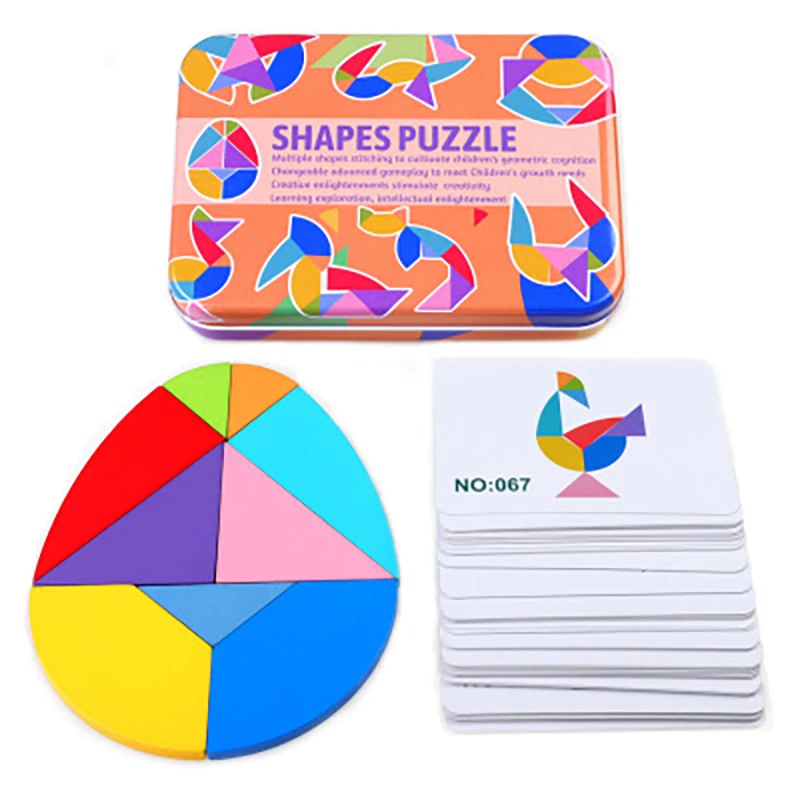 

3D Wooden Variable Tangram Jigsaw Puzzle Toys with Shape Cards Children Educational Puzzles Toy DIY Assemble Board Game Y032