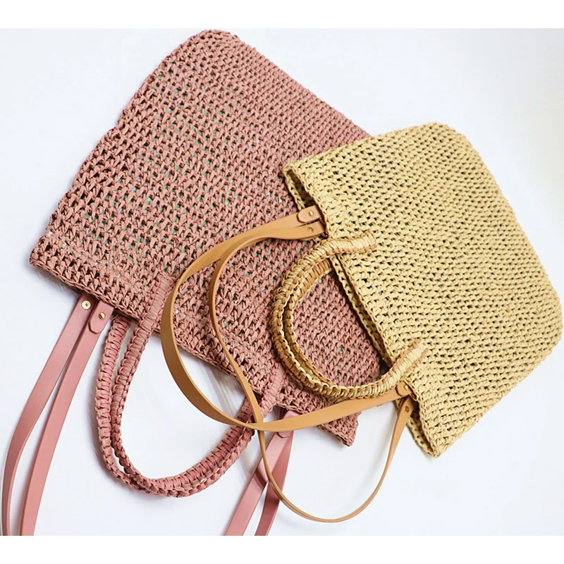 Weaving Hollow Paper Straw Bag Shoulder Bag Female Beach Bag, Girl Fashion Travel Bag Women Casual Tote