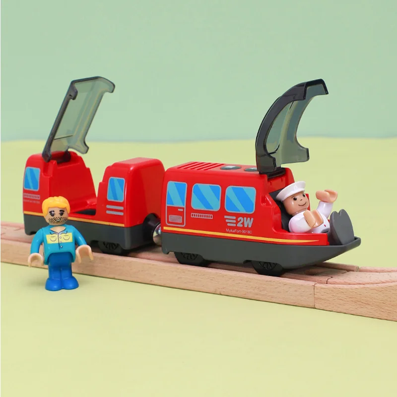 Juego de tren locomotor operado por batería, potente motor, bala, Tren Eléctrico, juguetes aptos para vías de ferrocarril de madera Biro, regalo para niños