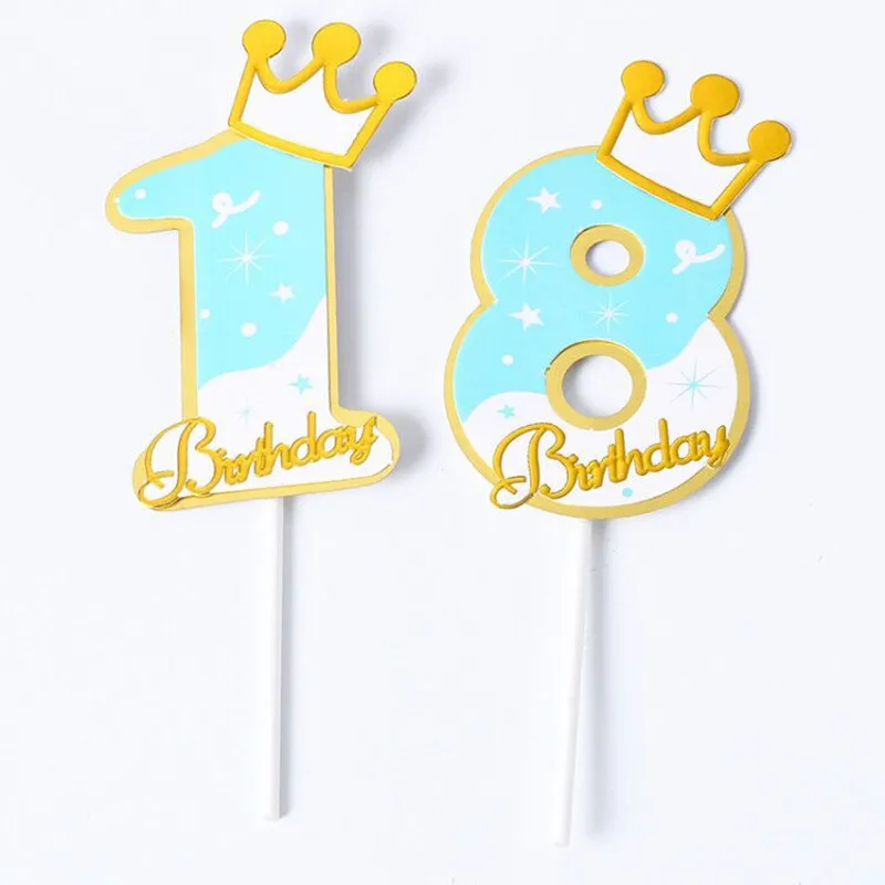 Cake Topper Baby Shower Happy Birthday Decoration Baking Pink Blue Bow Number 0-9 Big Insert Card For Boy Girl  Party Supplies