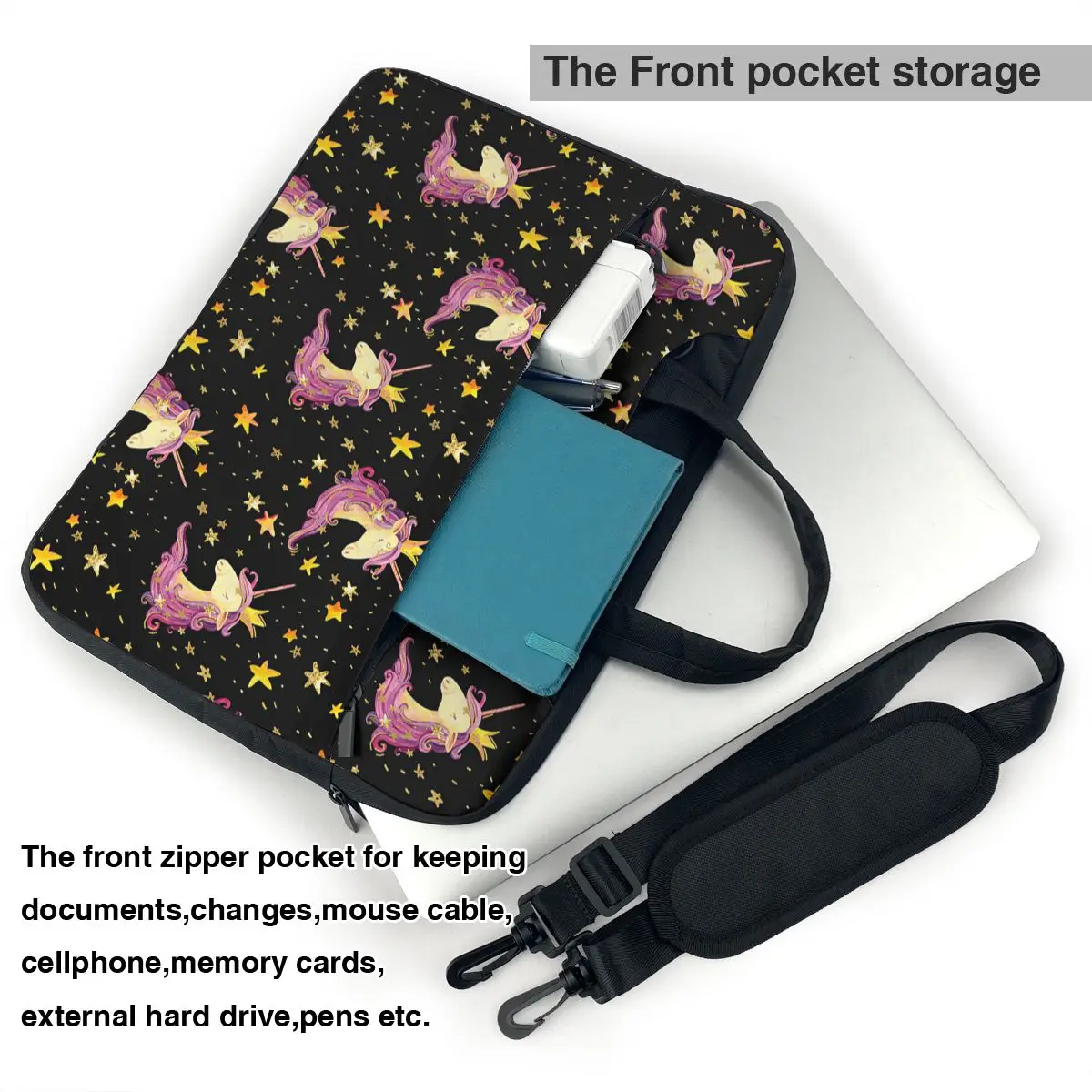 Cute Unicorns And Stars Seamless Pattern Laptop Bag Case Protective Vintage Computer Bag Bicycle Crossbody Laptop Pouch