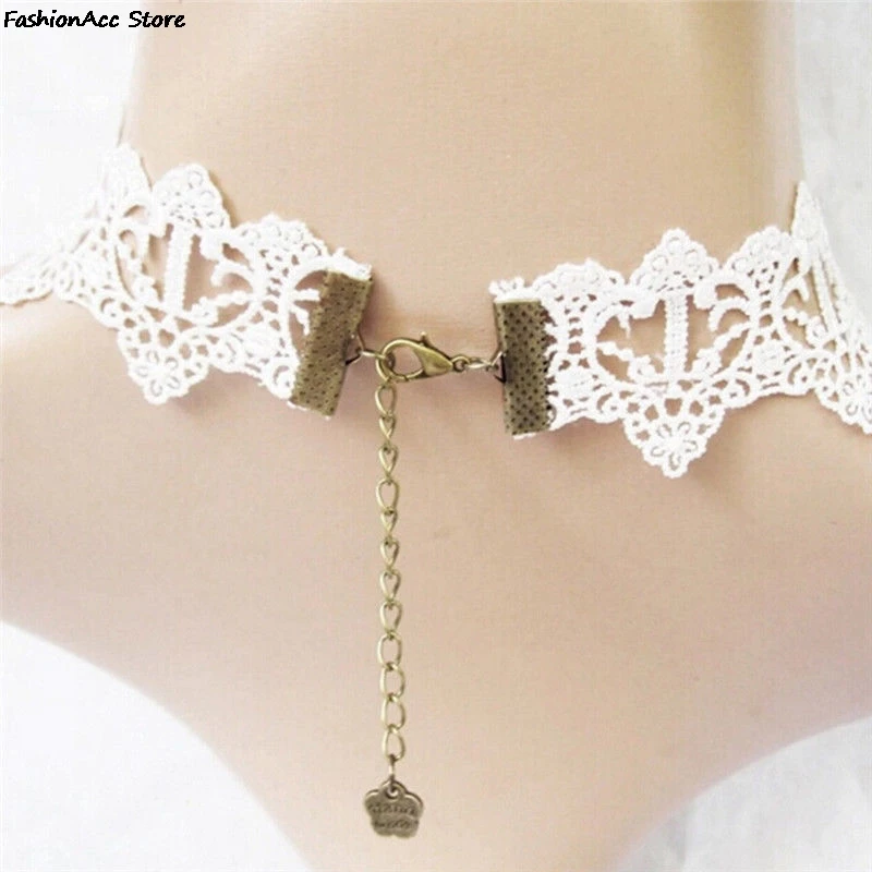 Elegant Vintage Imitation Pearl White Lace Statement Choker Necklaces Bridal Jewelry For Women Wedding