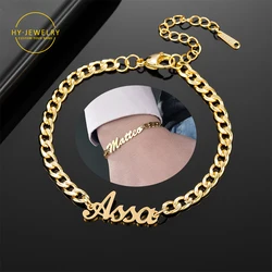 Custom Name Bracelets Gold Stainless Steel Bangle Personalized Name Bracelet For Women Men Do Not Fade Cuban Chain Jewelry Gift