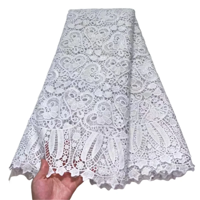 

2022 Pure White Soft Milk Silk Wedding Materials Sequins African Mesh Lace Fabric Embroidery French Tulle Lace Fabric