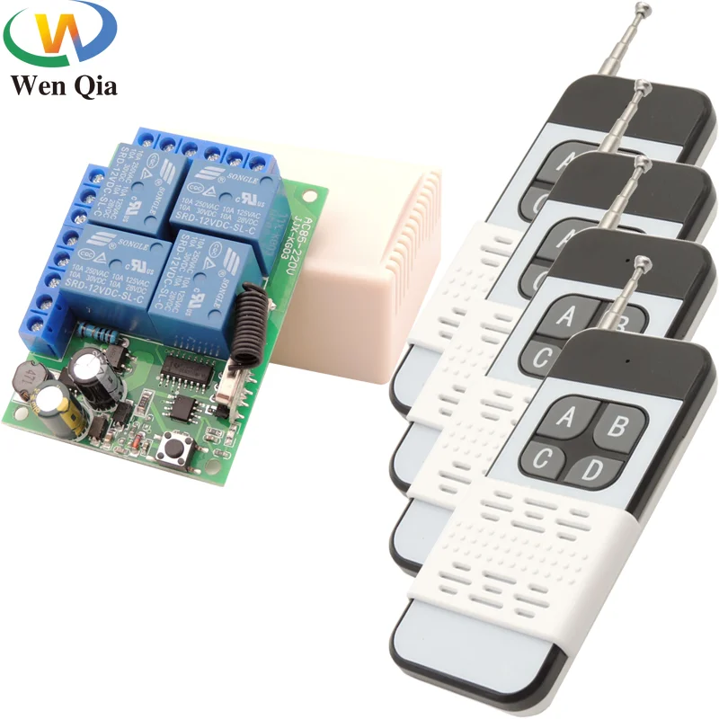 433MHz Universal Remote Control  AC220V 10A 4CH 2200W Rf Relay Receiver 1000m Transmitter and Controller Moudle for Garage/Door