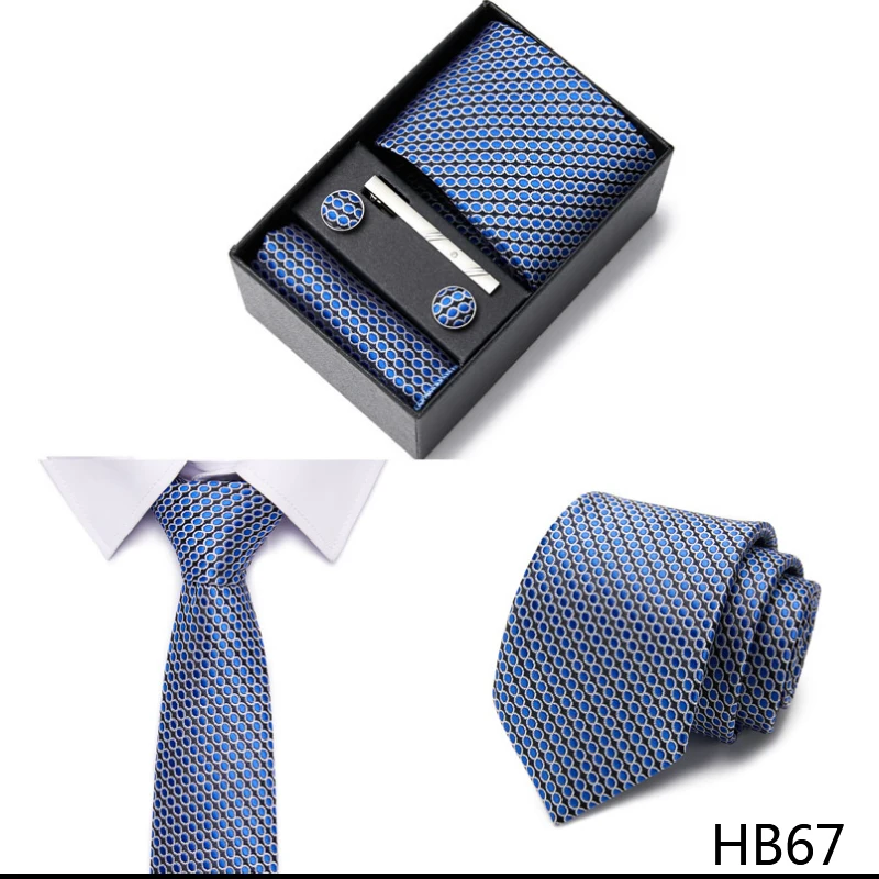 2023 neue Stil Hochzeit Geschenk Krawatte Für Männer Krawatte Box Anzug Zubehör Solide Blaue Krawatte Einstecktücher Manschettenknopf Set – Detail 29