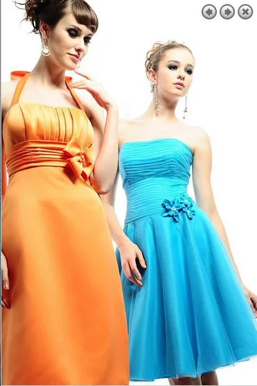 free shipping brides maid dresses 2014 new fashion bridal gowns plus size short sweetheart halter orange bridesmaid dresses