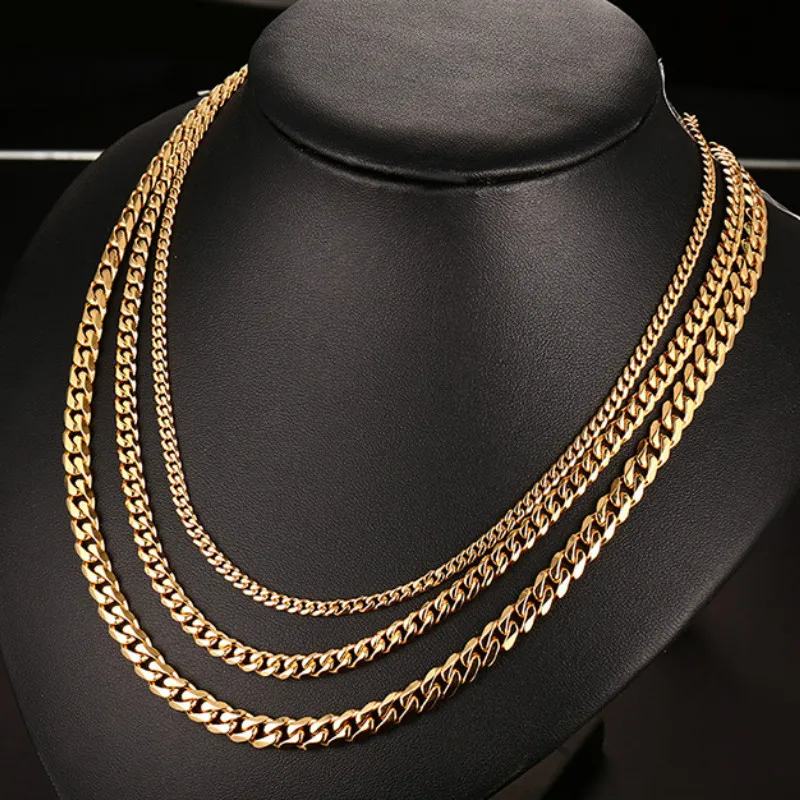3MM5MM7MM Cuban Link Chain Stainless Steel Necklace Waterproof 18 K Gold Plated Punk Men Women Jewelry DIY Accessories USENSET image 6