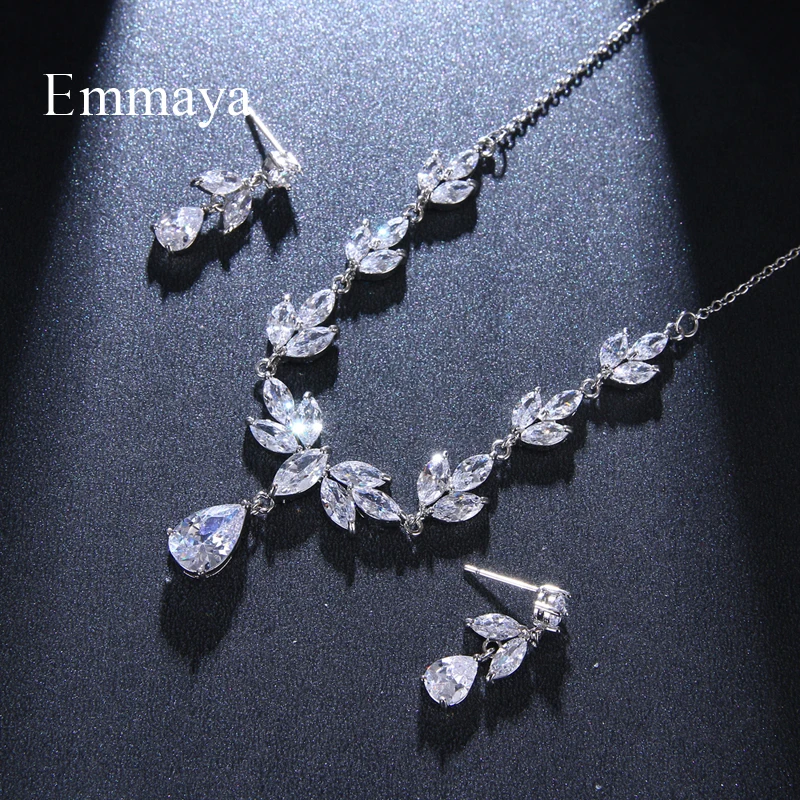 Emmaya New Flower-shape For Women Delicate Earring And Necklace Cubic Zircon Fashion Statement In Party Elegant Jewelry Set