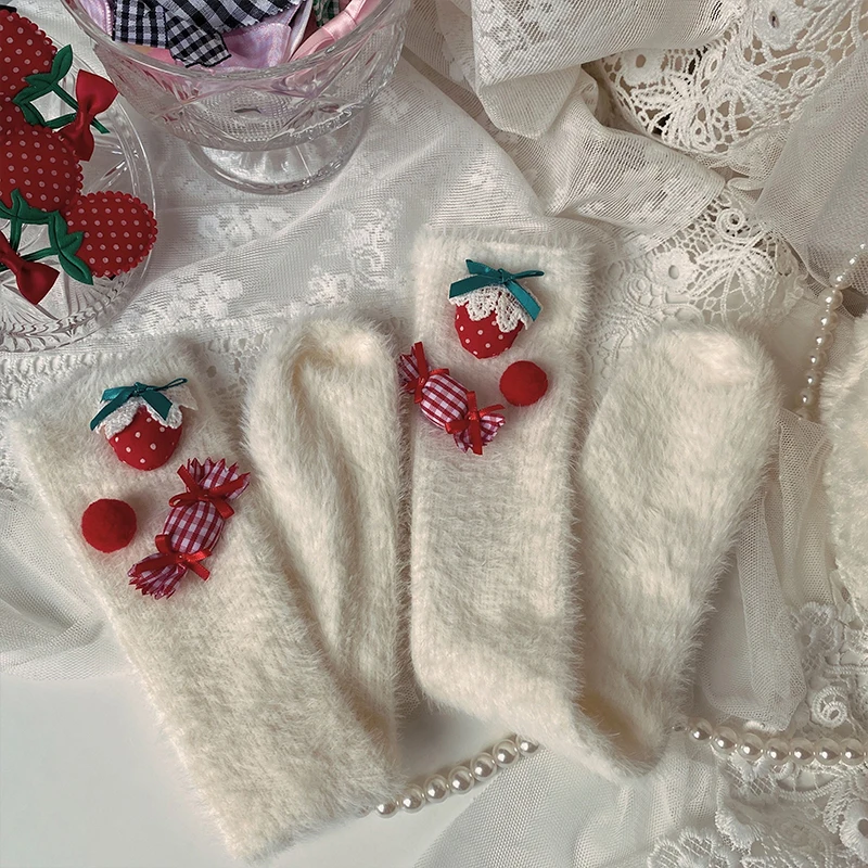 

The Original design pattern Christmas socks lolita love candy bowknot tube running from running in soft warm socks