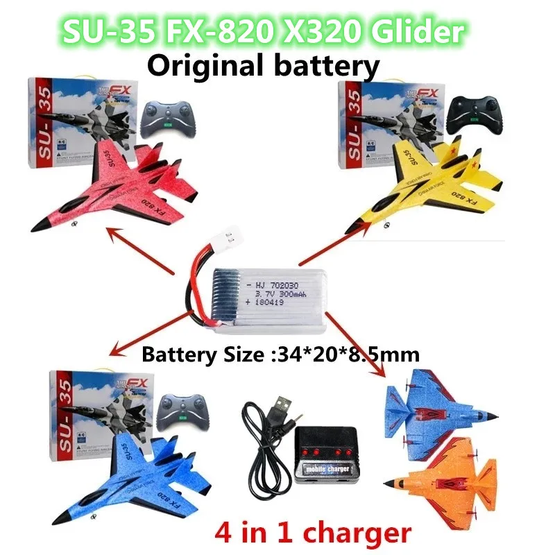 SU35 Glider RC Drone Battery 3.7V 300mAh  4 in 1 charger  For  FX-820 SU-35 X320 Drone Spare Parts Original Accessories