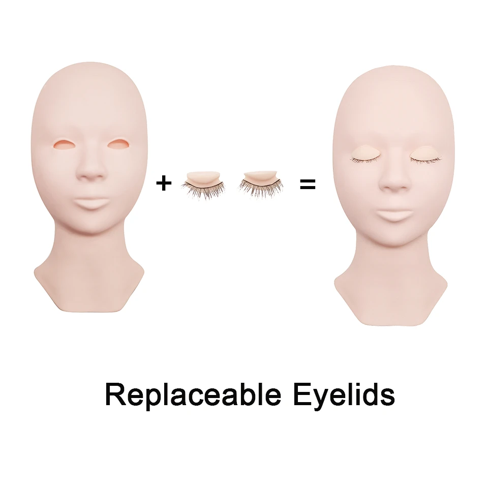 Eyelash Extension Silicone Mannequin Model Head With Removable Replacement Eyelids Training Lashes Pad Kit Training Tools