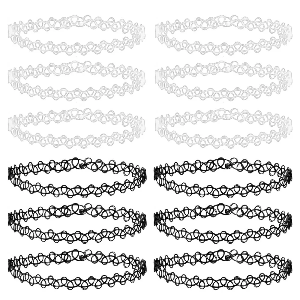 ZS 12 Stück Vintage Stretch Halsband Halskette Dame Mädchen Tattoo Halsband Halskette Punk Retro Gothic Elastische Halsketten für Frauen
