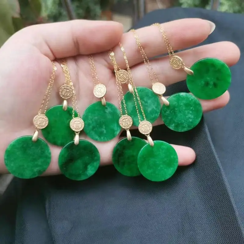 

1pcs/lot Natural Traditional Geometric Round Nothing Brand Ping An Jadeite s925 Silver Gold-plated Pendant Necklace amulet taki