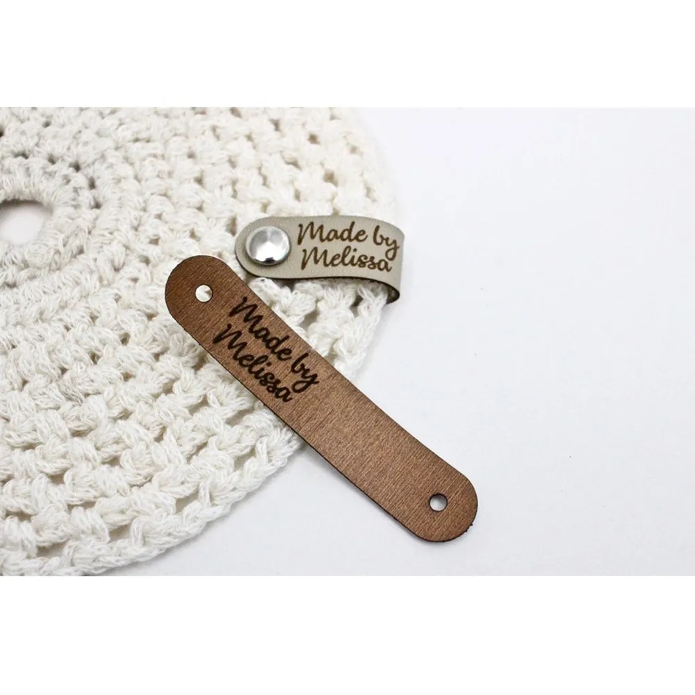 

Custom Faux Leather labels for knitted and crocheted items, labels for handmade products, product tags, custom clothing labels