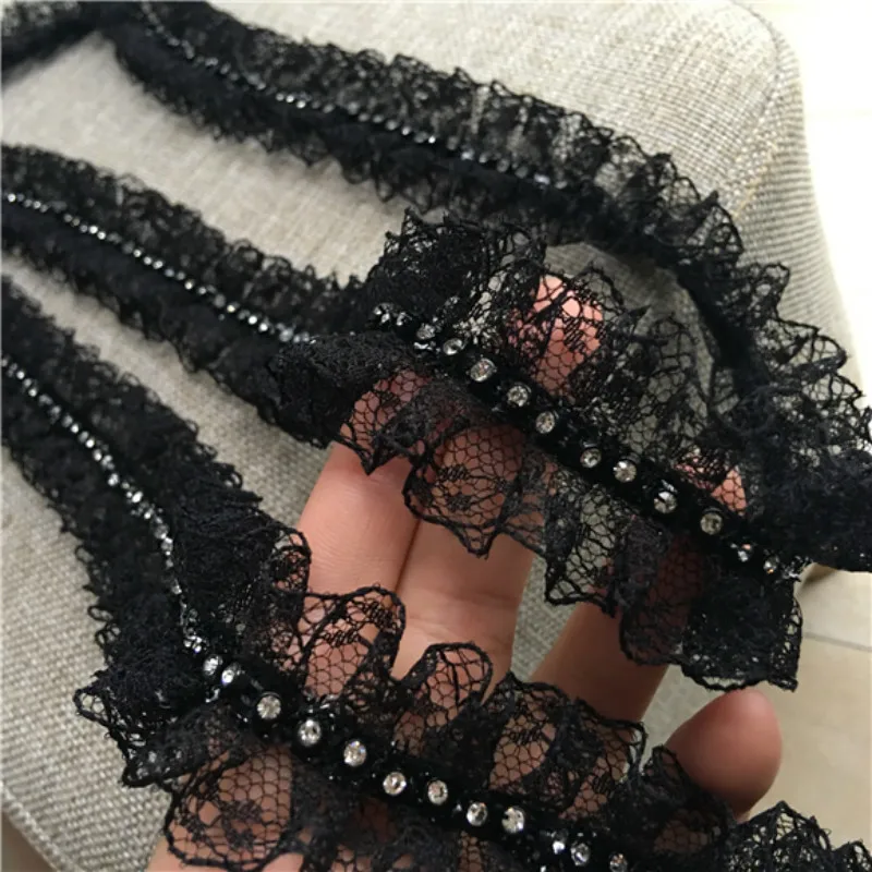 4cm Wide White Black 3d Applique Beaded Ribbons Pleated Dress Collar Lace Applique Trim Edge For Sewing Wedding Fringe Decor Diy