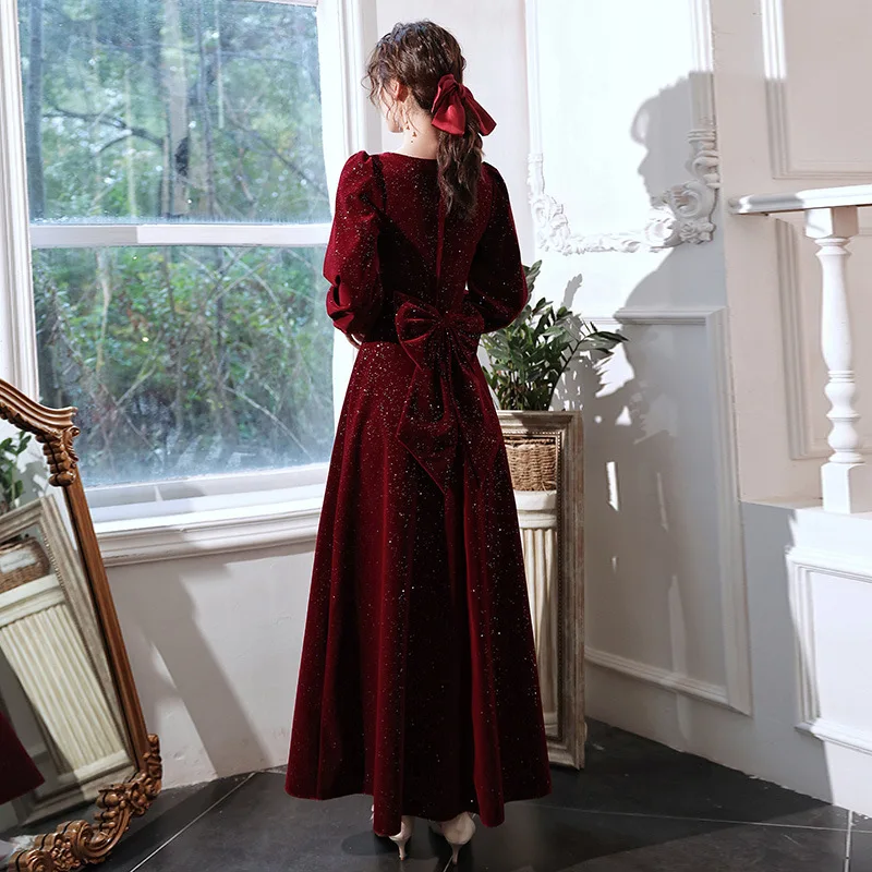 Elegant Square Collar Long Sleeve A-Line Evening Dress Back Zipper Women Formal Gowns Robe De Soiree Cheongsam Size 3XL image 2