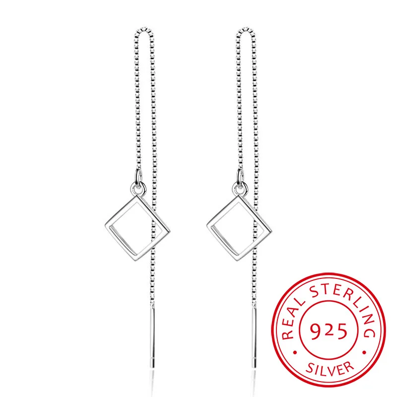 Simple Fashion 925 Sterling Silver Geometric Square Strip Tassel Earrings For Women pendientes S-E489