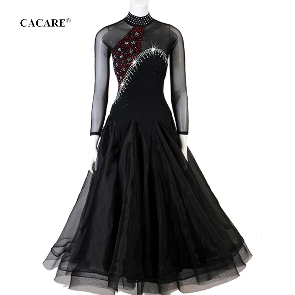 Cacare-vestido de dança valsa, vestido para competição de dança de salão, vestido padrão de dança do tango, bainha pura d0720 com manga de malha longa