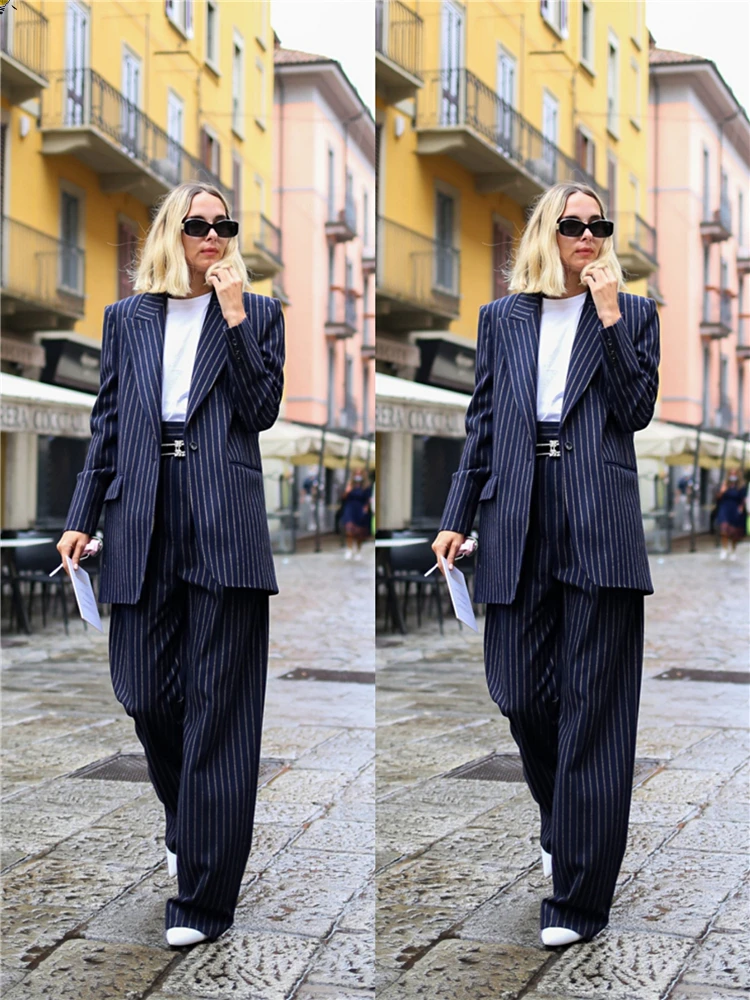 Classic Stripe Women Suits Elegant Custom Made One Button Blazer Office Lady Casual Business Jacket 2 Pieces Set