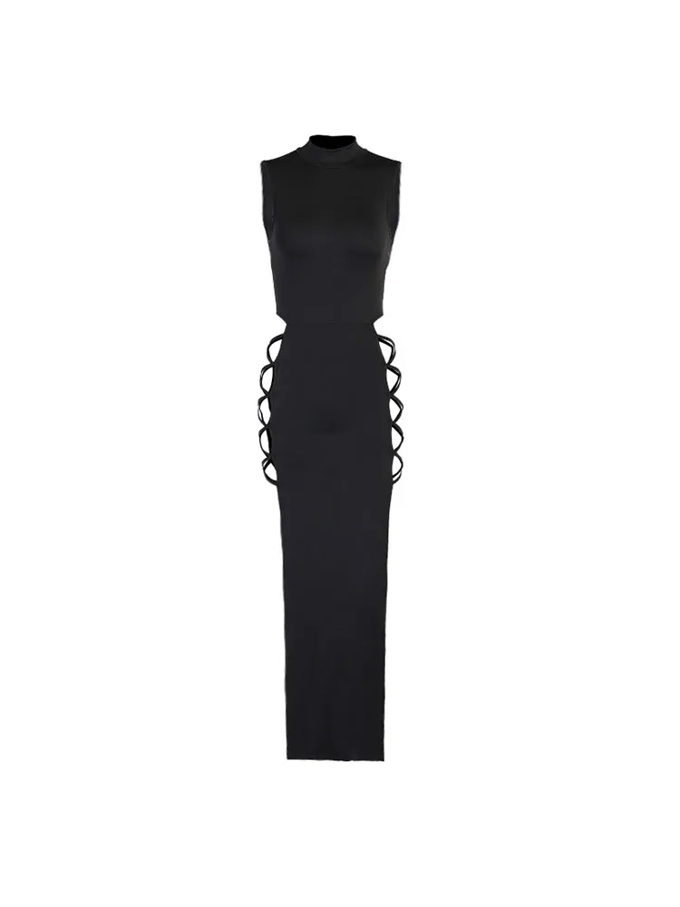 Elegante Zwarte Mouwloze Bandage Sexy Jurk Voor Vrouwen Club Feest Backless Tank Jurken Skinny Fashion Zomer - afbeelding 2